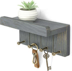 Rebee Vision Pine Wood Key Holder Wall Mount - Mini Key Holder for Wall with 4 Hooks & Floating Shelf for Home Storage - Livi