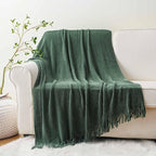 BATTILO HOME Dark Green Throw Blanket for Couch, Soft Chenille Knit Throws with Tassels for Home Decor, Christmas Green Throw