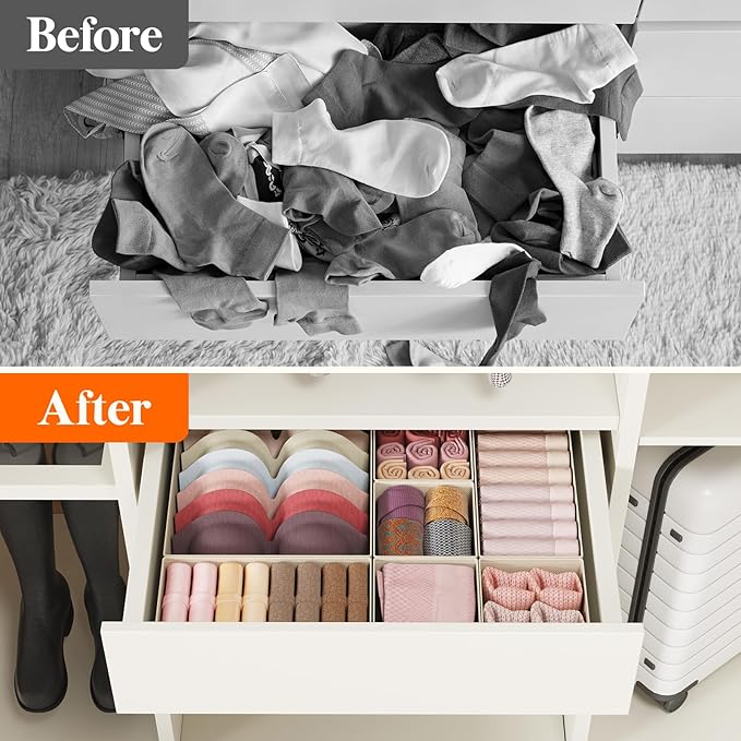 Lifewit 16 Pack Drawer Organizer, Dresser Underwear Drawer Organizer Bins, Foldable Fabric Closet Organizers, Storage Drawer 