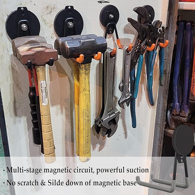 ULIBERMAGNET Magnetic Garage Hook, Cordless Drill Hooks Heavy Duty,Power Tool Organizer,Large Manget with Hooks for Workshop 