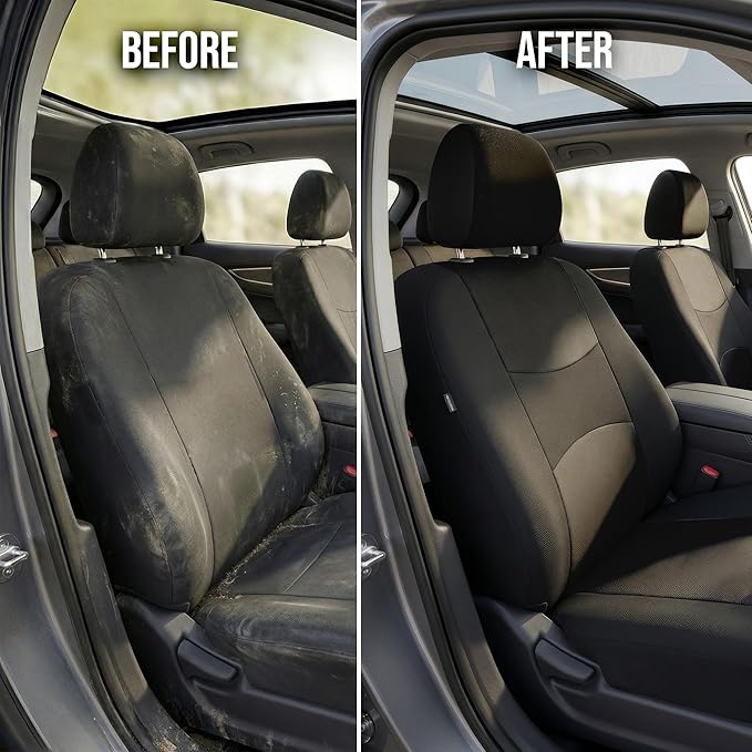 FH Group Flat Cloth Full Set Car Seat Covers Three Row 7 Seater - Universal Fit for Cars, Trucks & SUVs (Solid Black)