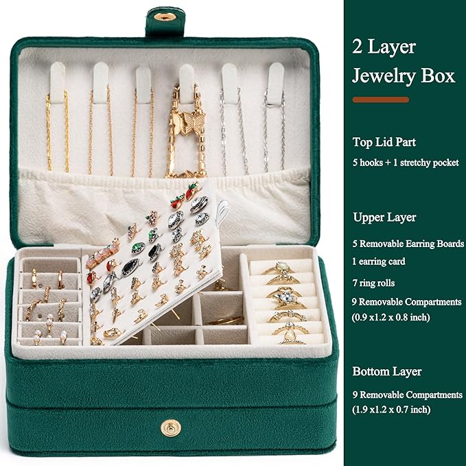 MODENGKONGJIAN Jewelry Organizer Box, 2-Layer Large Jewelry Storage Case, Portable Travel Jewelrys Display Holder for Earring