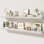 55 Inch Floating Shelves | 6.5 Inch Deep White Floating Shelves Set of 2 | 55" W x 6.5" D Rustic White Wood Wall Shelves with