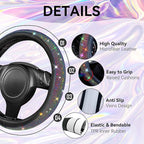CAR PASS Bling Diamond Leather Steering Wheel Cover 14.5in-15in Floor Mats Shining Rhinestone Carpet Sparkly Glitter Crystal Anti-Slip Pad Fit Automotive SUV Pickup Truck Girl Women, 5pcs Multicolor