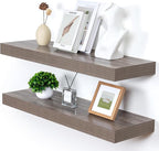 Deep Floating Shelves | 36 Inch Grey Floating Shelves Set of 2 | 12 Inch Deep Rustic Wood Shelves for Wall | 36" W x 12" D Gr