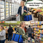 Reusable Grocery Bags (3 Pack) - Heavy Duty Foldable Tote Bags with Long Handles & Hard Bottom - Large Reusable Shopping Bags, Box-Shaped Grocery Totes Hold Up to 65 lbs, Stand Up & Fold Flat