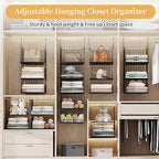Yuyetuyo 5 Tier Closet Hanging Organizer and Storage Separable Hanging Closet Shelves with 4 Hooks 2 Adjustable Dividers, Wir