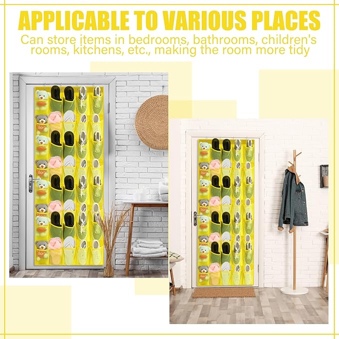 Windyun 40 Over the Door Shoe Organizer Large Mesh Pocket Hanging Shoe Rack for Closet Yellow Nonslip Behind Door Storage Hol