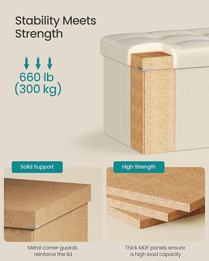 SONGMICS MAZIE Collection - 30 Inches Folding Storage Ottoman Bench, Ottoman Foot Rest, End of Bed Bench, Storage Chest, Load