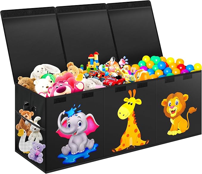 Mabahoo Extra Large Toy Box, Collapsible Storage Organizer with Lids, Cute Animals Toybox for Boys Girls, 40"x14"x16" Kids To