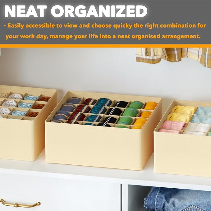 SpaceAid Sock Drawer Organizer Divider 3 Pack, 64 Cell Dresser Closet Nursery Underwear Organizers Storage Bins for Organizin