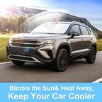 TINGLU Sun Shade for Volkswagen VW Taos 2022 2023 2024 2025 2026 Accessories Windshield Sun Shade Window Shade UV Rays Protection Sun Visor Cover with Steering Wheel Sunshade Storage Bag