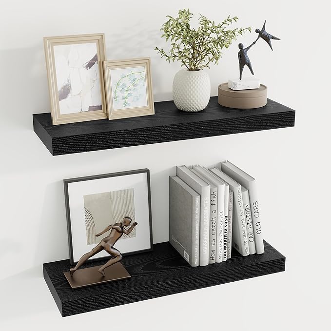 Dreamland 24 Inch Long Floating Shelves in Black,6.7 Inch Deep Floating Shelf for Wall,Large Display & Storage Shelf, Wall Sh