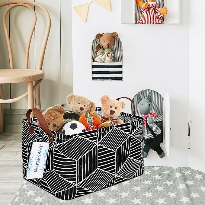 LANGYASHAN Rectangular Storage Bin Collapse Canvas Fabric Cartoon Storage Basket with Handles for Organizing Home Kitchen Boy