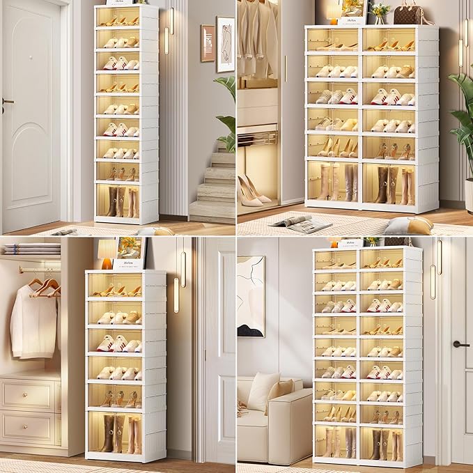 CIMLORD 9-Tier Foldable Shoe Rack Organizer for Closet,36Pairs Collapsible Plastic Shoe Shelf,Large Shoes Cabinet with Door,C