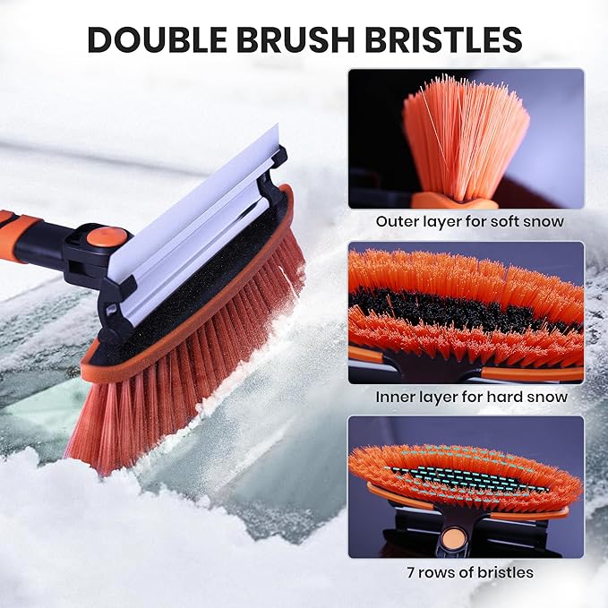 SINTIKI 43" Ice Scrapers for Car Windshield and Snow Shovel Kit, Extendable Snow Brush for Truck with EVA Grip, 180° Pivoting Brush Head Detachable Snow Scraper for Car, SUV, Truck Auto