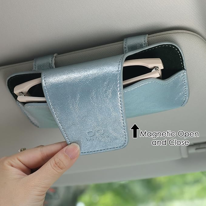 Sunglass Holder for Car Visor, Car Sunglasses Holder Leather, Eyeglasses Holder Glasses Storage Case Visor Accessories