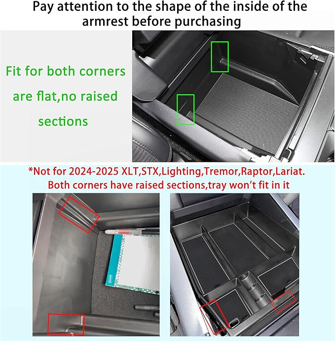 Center Console Organizer Tray for Ford F150 2021 2022 2023 2024 Accessories Interior Secondary Storage Armrest Box Insert Hidden Cubby Drawer (Full Console w/Bucket Seats ONLY) (Gray Trim)