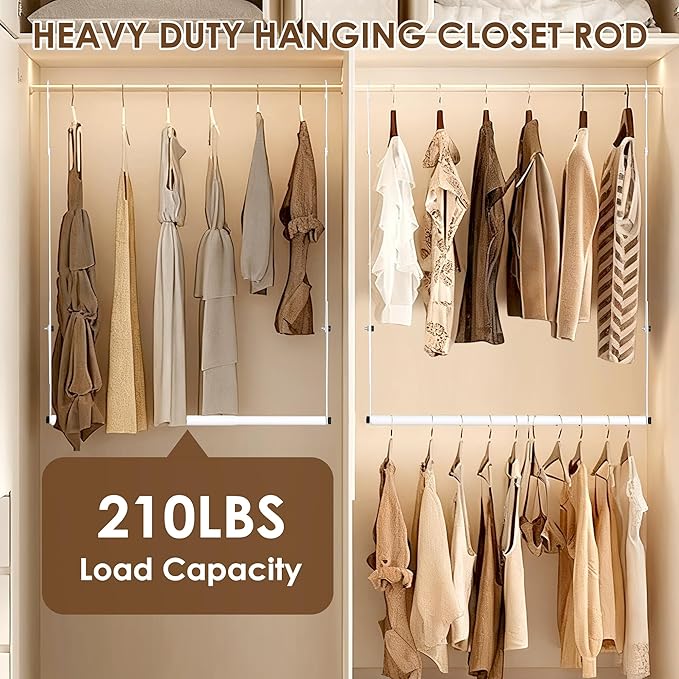 Closet Rod Extenders - White Adjustable Closet Hanging Bar, Width & Height Expandable Clothes Rod, Space-Saving Closet Organi
