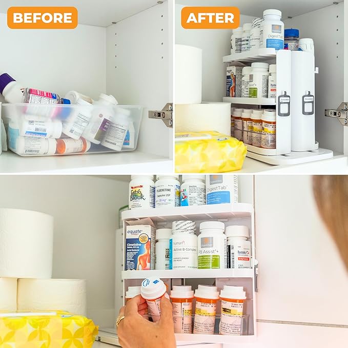 Cabinet Caddy SNAP! Spice Rack Organizer for Cabinet - Slide & Rotate Seasoning Organizer - 4 Snap-In Adjustable Shelves for 