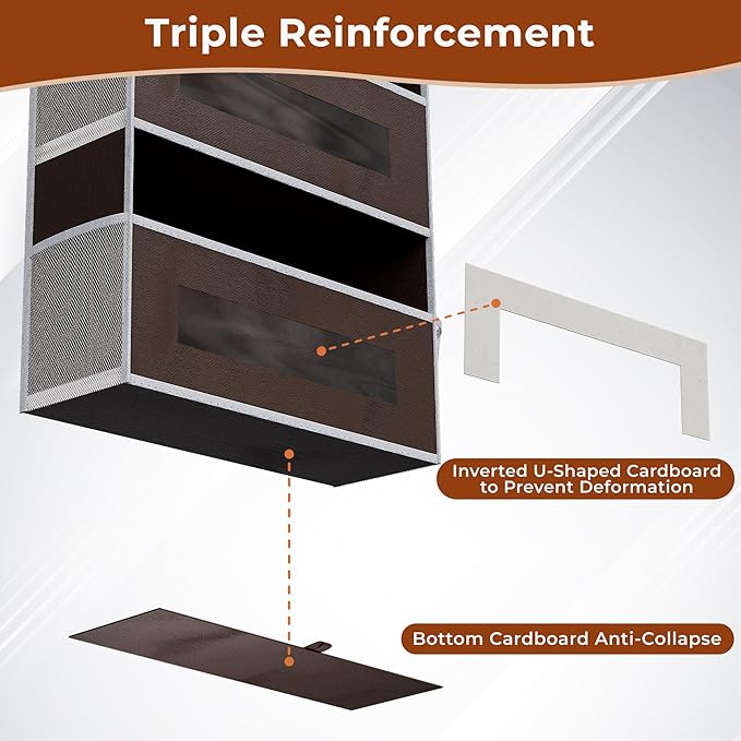 5 Tier Over The Door Organizer - Large Capacity Behind Door Hanging Shelves with 10 Mesh Pockets and Clear Windows, Closet Or