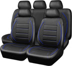 CAR PASS Universal FIT Piping Leather Car Seat Cover, for suvs,Van,Trucks,Airbag Compatible,Inside Zipper Design and Reserved Opening Holes (Full Set, Black and Blue)