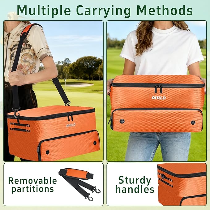 ANILD Golf Trunk Organizer, 2 Layer Golf Storage Case with Separate Ventilated Compartment for 2 Pair Shoes, for Balls, Tees,