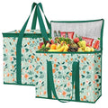 musbus 2-Pack extra Insulated Grocery shopping bag, large Green leaf, kitchen foldable reusable bags groceries,Sturdy zipper,Collapsible,tote,cooler,for transport women,Durable carrier