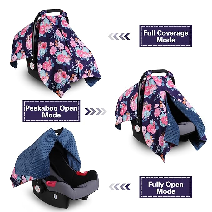 Rquite Car Seat Cover Baby, Carseat Covers Baby for Girl Boy, Warm Minky Infant Car Seat Cover Winter, Peekaboo Opening Car S