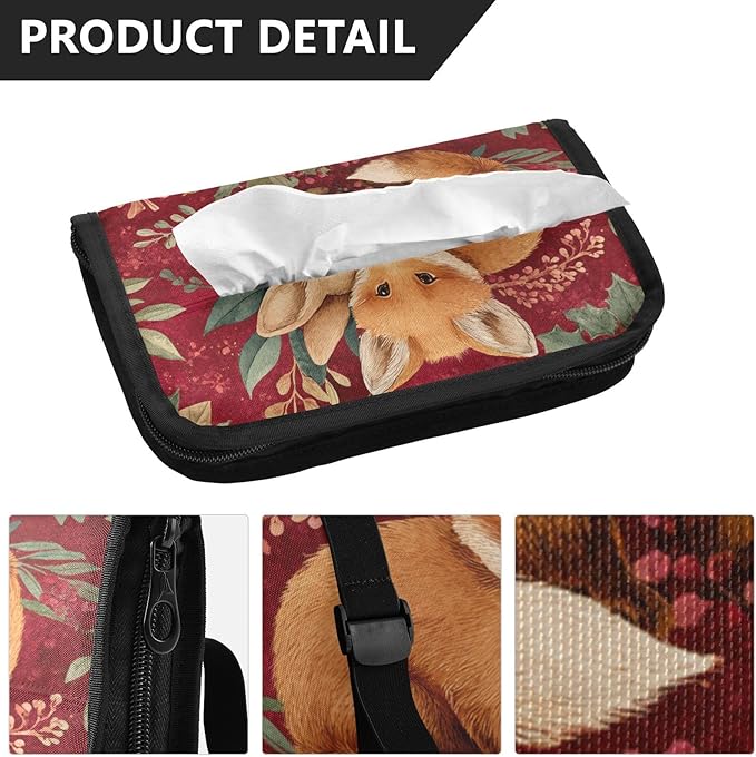 Car Tissue Holder Car Visor Organizer Tissue Box Holder for Car Sun Visor Organizer with Car Vehicle Accessories Essentials Interior for Women Men Christmas Fox Bunny Red