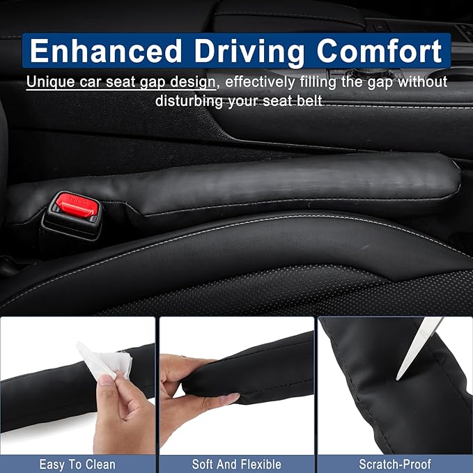 Urehepo 2 pcs Leather Car Seat Gap Filler Organizer, Interior Car Accessories to Stop Things from Dropping for Car SUV Truck Camper, Fill The Gap Between Seat and Console - Black