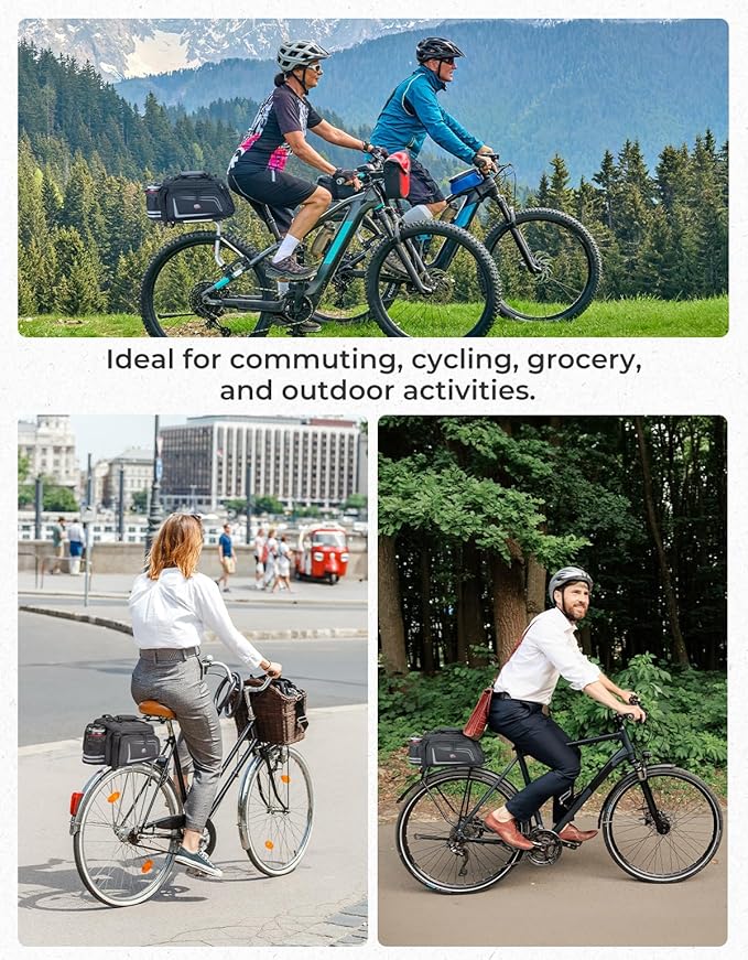 KEMIMOTO Bike Rear Rack Bag with Rain Cover, 15L Thickened Foldable Pockets Water Resistant Bicycle Bag, Bike Trunk Pannier for Commuter Cycling Trip Grocery Shopping, Black