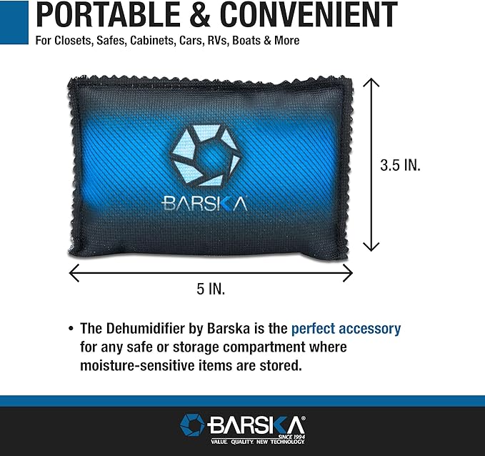 BARSKA Rechargeable Desiccant Dehumidifier - Safe Moisture Absorber for Home Closets, Gun Safes, Basement, Garage, Cars, Micr