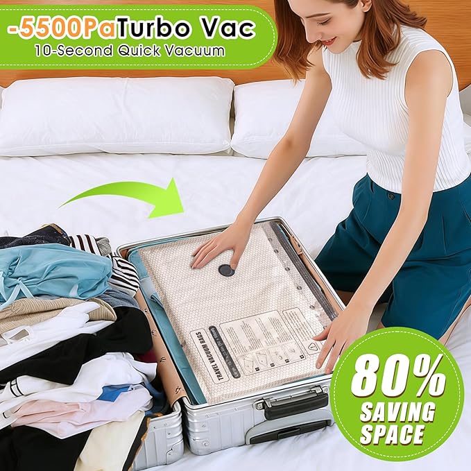 Travel Vacuum Storage Bags for Clothing with Rechargeable Air & Hand Pump, 21 Pack Portable Space Saver Bags, Compression Pac