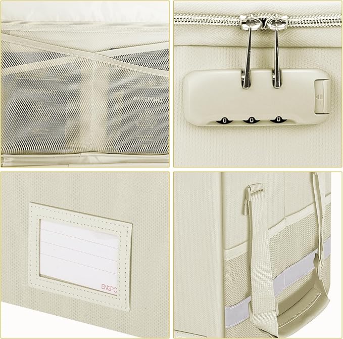 ENGPOW File Box with Lock, Fireproof Document Box with Zipper Lid, Collapsible File Storage Organizer Filing Cabinet with Han