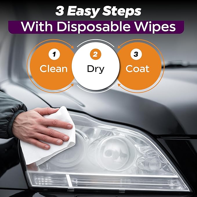Headlight Restoration Kit - Headlight Cleaner 3-Wipe System, Restores Clarity, Removes Yellowing & Oxidation, Improves Nightt