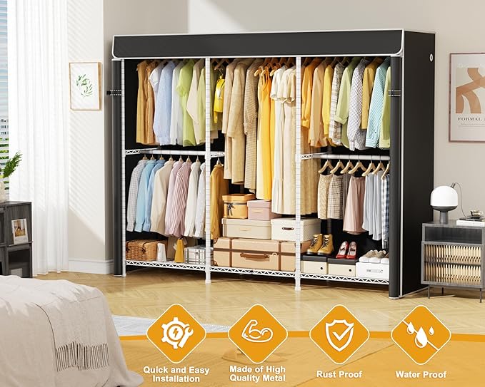 ULIFHOME E14C Pro Heavy Duty Closet Organizer System，Freestanding Clothing Racks for Hanging Clothes，Adjustable Garment Rack 