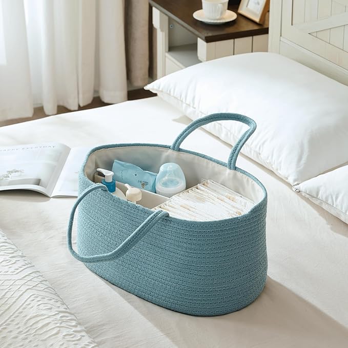 luxury little Diaper Caddy Organizer, Large Cotton Rope Nursery Baby Basket, Changing Table Organizer for Baby Diaper Storage