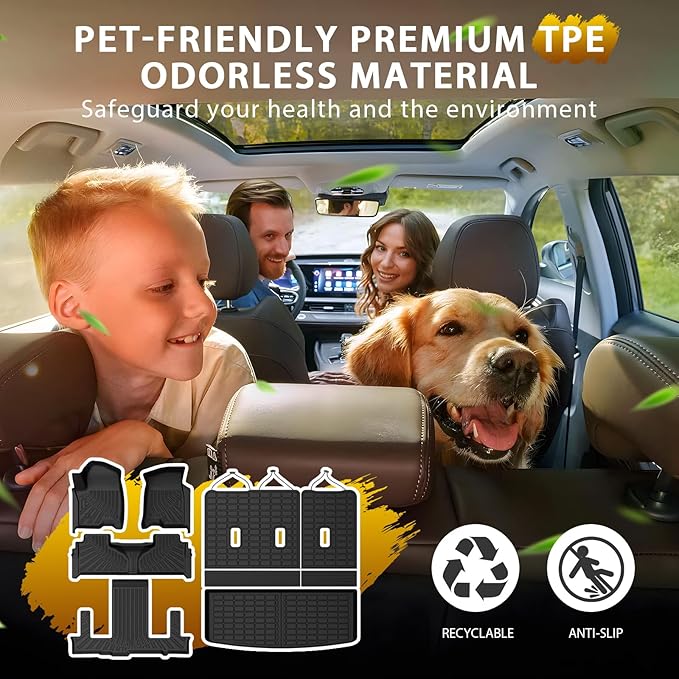 Powerty Floor Mats for 2021-2025 2026 Chevrolet Chevy Tahoe/GMC Yukon 7 Passenger Car Mats, All Weather TPE Custom Cargo Liner Seat Back Covers Protectors Full Set Car Accessories (Not for Yukon XL)