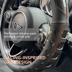 PINCTROT Large Size Race Grip Steering Wheel Cover, Anti Slip Silicone Perforated Design with Soft Touch Padding, Enhanced Grip for Sporty Driving 15.5-15.75 Inch (Racing Black)