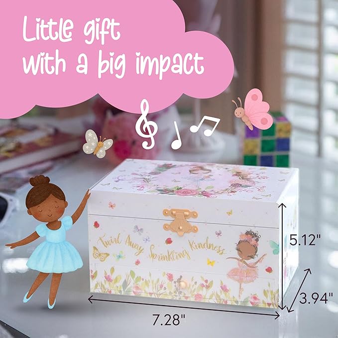 The Memory Building Co Black Ballerina Musical Jewelry Box Plays Classic Melody, Storage Organizer Music Box for Kids Ages 6-