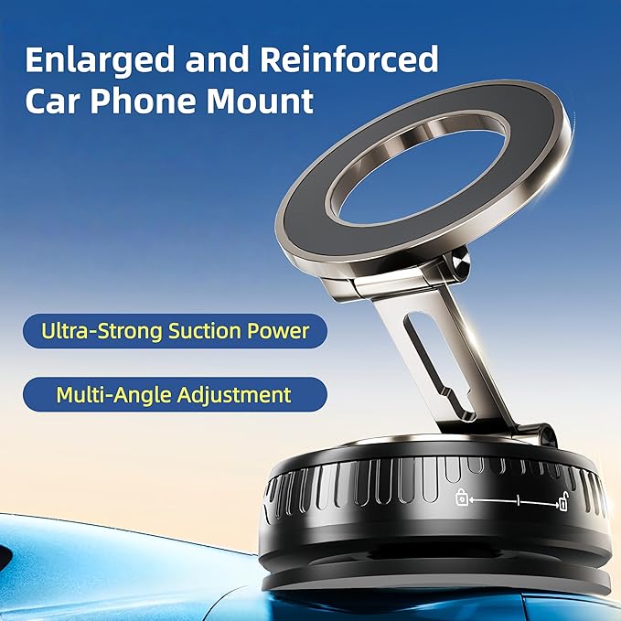 2026 Upgraded Magnetic Car Phone Mount for MagSafe: 360° Rotatable Adjustable Holder with 180+LBS Strong Suction Cup & 4200gf Magnet, Compatible with iPhone Series & Android Devices, Black