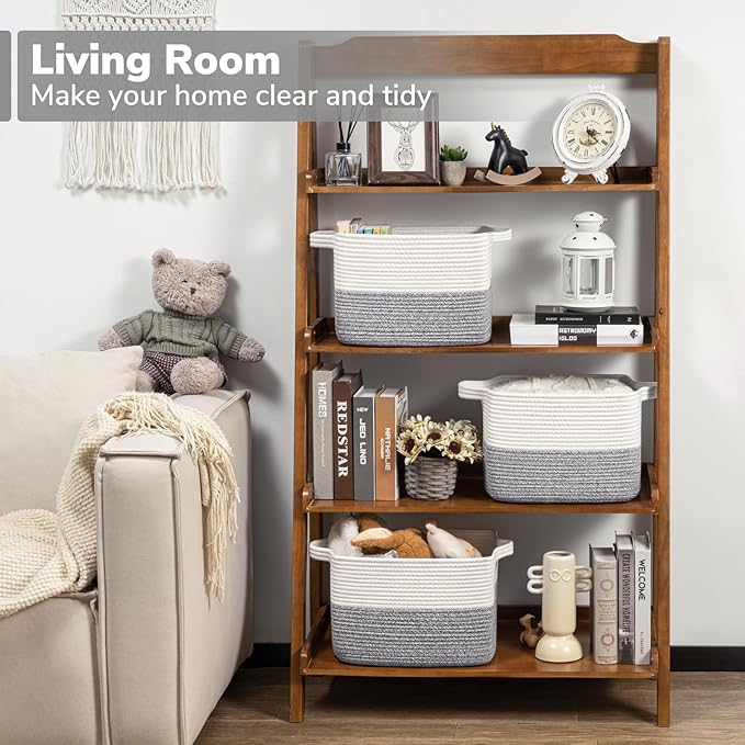 Goodpick Woven Storage Basket, Cotton Rope Baskets for Organizing, Closet Storage Bins with Handles, Small Laundry Basket for