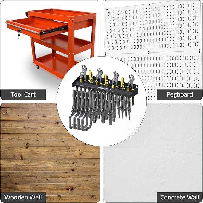 UNITEDPOWER Vise Grip Holder, Wall Mount Pliers Storage Rack Organizer for Workshop, Shed, Garage, Stores up to 15 Vises or 1
