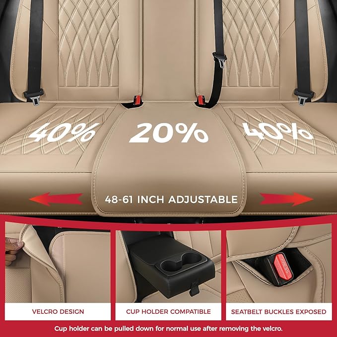 FREESOO Beige Car Seat Cover Full Set - Faux Nappa Leather Seat Covers for Cars, Ultra Breathable Waterproof Front Seats Cush