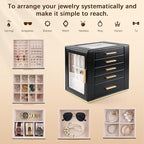 Homeanda Jewelry Box for Women with Glass Lid, 5 Drawers Jewelry Organizer and Storage for Necklaces, Rings, Earrings, Bracel