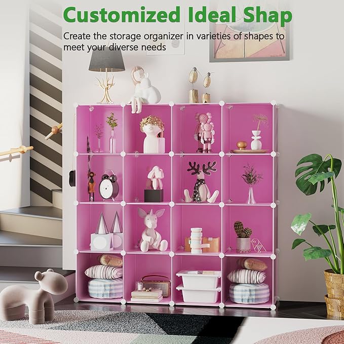 C&AHOME Cube Storage Organizer, 16-Cube Shelves Units, Plastic Storage Cubes, DIY Closet Organizer, Modular Closet Storage Sh