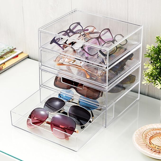 STORi Chloe Space-Saving Clear Drawer Organizer (4 Wide Drawers) Sort Office, Kitchen, Beauty Supplies, Makeup, Pens, Jewelry