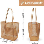 KALIDI BeachNylon Mesh Tote Bag, Casual Tote Bag Hobo Women Foldable MAX 23L Shoulder Bag For Beach Picnic Vacation