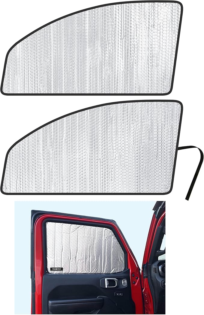YelloPro Side Window Front Seat Reflective Sunshade Custom Fit for 2018 2019 2020 2021 2022 2023 2024 2025 2026 Jeep Wrangler, Unlimited JL, Sport, Sport S, Sahara, Rubicon 2 Door 4Dr (2pcs)
